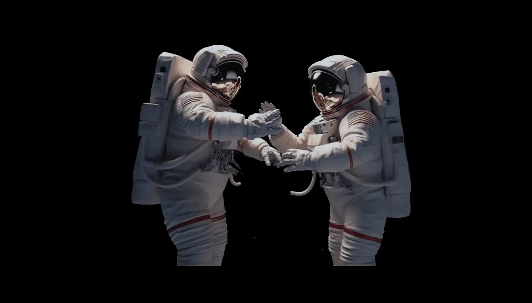 Dois astronaturas simulando o trabalho em conjunto